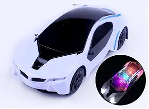 IndusBay Bump and Go Light Sound Battery Operated Toy Car Musical LED Car Toys Gift for Kids Childrens Boys , White