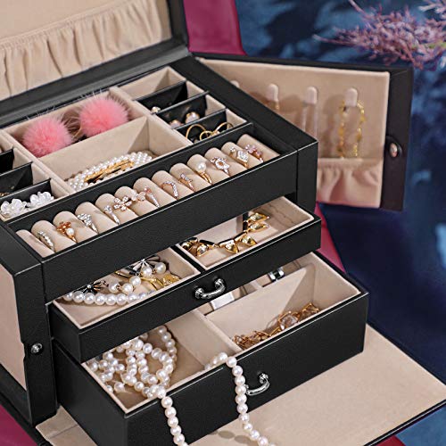 Songmics Schmuckkästchen Schmuckkoffer mit 2 Schubladen Spiegel JBC121B - 4