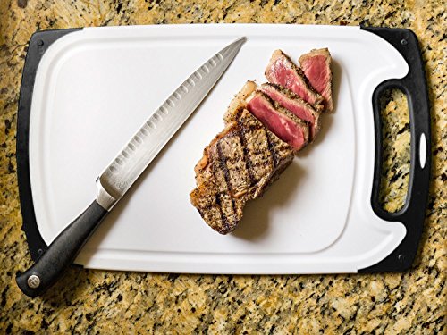 Cisixin 3 Stück Kunststoff Rutschfestes Schneidebrett Antibakterielles Schneidebrett Set, Weiß mit Schwarz Rand - 8