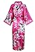 Produktbild BABEYOND Damen Morgenmantel Maxi Lang Seide Satin Kimono Kleid Pfau Muster Kimono Bademantel Damen Lange Robe Schlafmantel Girl Pajama Party (Rose Rot)