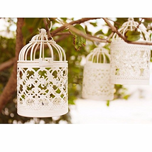 JUNGEN Nostalgischer Deko Vogelvoliere Vogelkäfig Vogelbauer Lilie Landhausstil 14*8cm,creme Weiß - 4