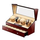 L.HPT® Luxus Automatische Uhrenbeweger, Display Box Japan Motor Holz Aufbewahrungskoffer Organizer, Smart Touchscreen,Brown