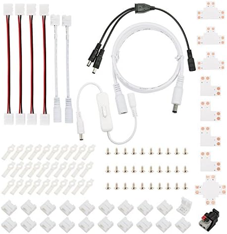 LAHOKU---LED Strip Light Connector,SMD3528 2835 no-Waterproof 8mm Single color,2 Pin Led Rope Light with Mount Bracket Kits,for Extension Flexible LED Light