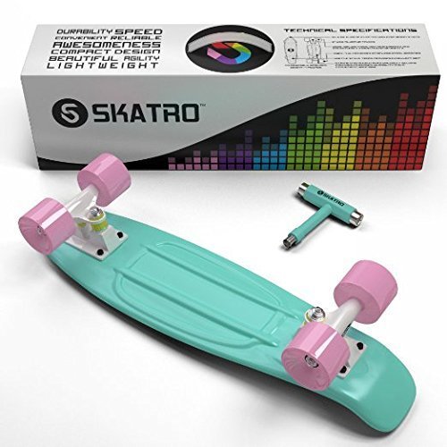 Skatro - Mini Cruiser Skateboard. 22x6inch Retro Style Plastic board Comes Complete. Model: Mint Bliss