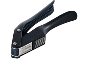 MASTRAD – 1 Presse et Tranche Ail – Ustensile de cuisine Multifonction – Hachoir 2-en-1 Résistant – Nettoyage Facile - Accessoire de Cuisine en Inox 18/8-19 cm x 12,5 cm – Noir