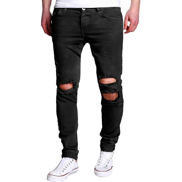 Jueshanzj Men's Ripped Distressed Jeans - Casual Slim Fit Denim Pants, Multiple Sizes (28-42) - View #12