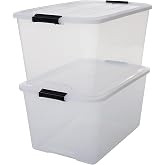 Iris Ohyama Plastic Storage Boxes with Lids, 45L, Set of 2, Transparent
