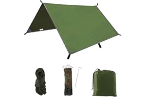 MENIBBLER Camping Tent Tarp, 3m X 3m Hammock Rain Fly Tent Tarp, Waterproof Camping Tarpaulin Shelter Windproof Camping Shelter Portable Lightweight for Camping Travel Beach Hiking