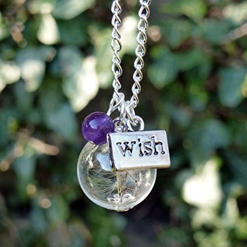 LunarraStarWomen Silver Plated Amethyst and Dandelion Seed Globe Necklace Purple Gemstone