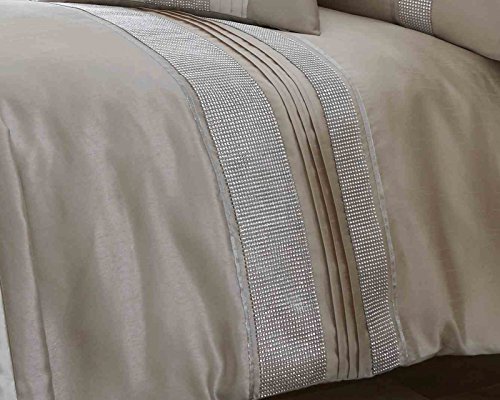 Lancashire Textiles Dallas - Juego de Funda nórdica y Funda de Almohada con diseño de Rayas y Diamantes, Beige, Matrimonio Grande