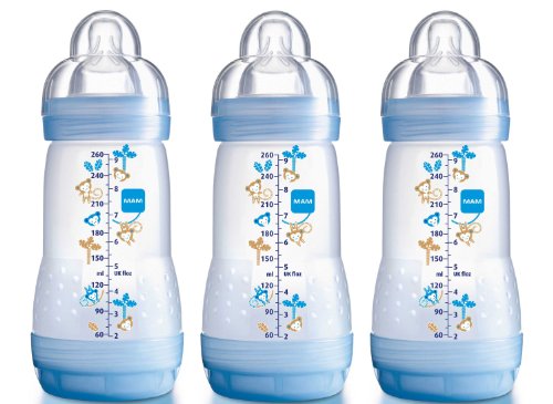 MAM Anti-Colic Self-Sterilising Bottles 260 ml (Blue) (3-Pack)