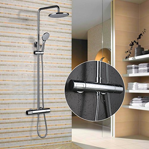 KINSE® Duschset Thermostat Brausethermostat Duscharmatur Kupfer Duschsystem mit Regendusche und Handbrause auf dem Badezimmer - 8