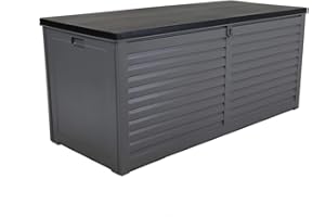 CHARLES BENTLEY, 490L, Outdoor, Garden, Plastic, Storage Box, Grey Body, Black Lid, Moulded Handles, Padlock Hasp, Sliding Lifts, PP Vacuum, Indoor, Outdoor, Steel, Storage Chest (146.4x64.4x61cm)
