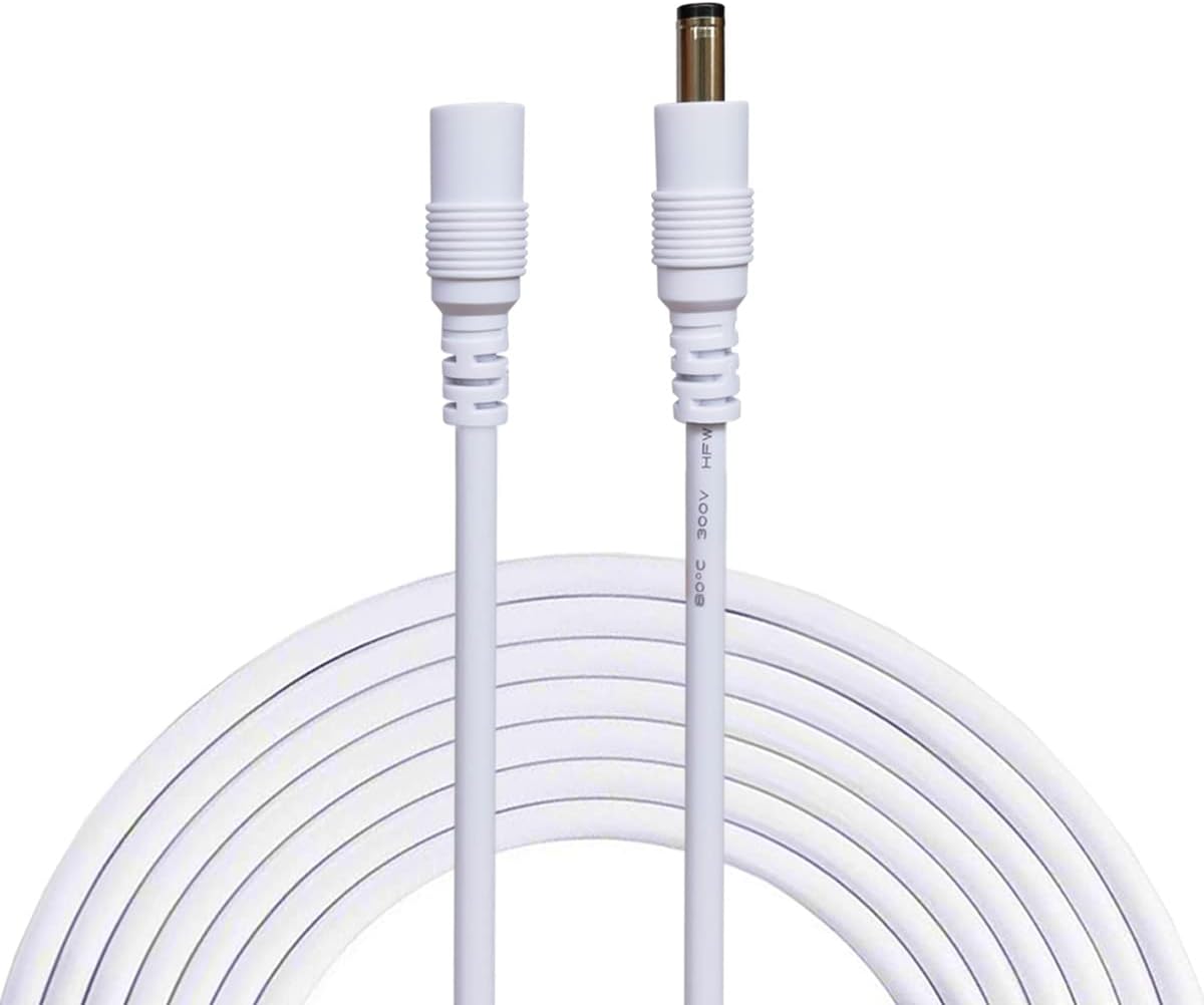 Liwinting 2 Metros Cable de Extensión 2.1mm x 5.5mm Plug DC Macho a Hembra Conector para Adaptador de Corriente, LED, Cámara CCTV Potencia, Coche, Monitores y Más - Blanco