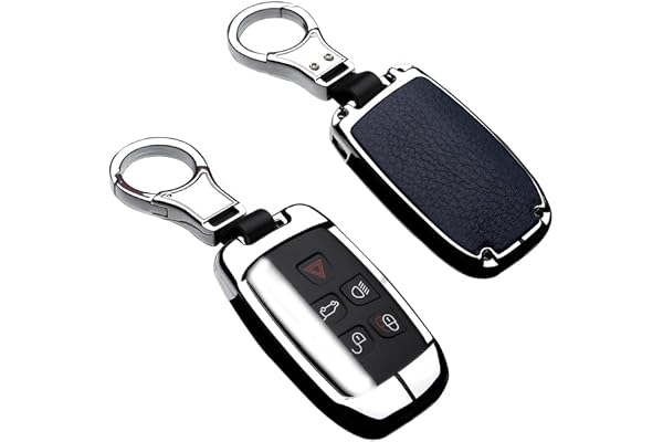 ontto Coque de clé de Voiture en Alliage de Zinc et Cuir pour Defender Discovery Evoque LR4 Range Rover Sport Jaguar - Bleu argenté