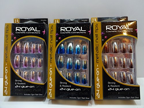 Sale Price ~ 3 box - Royal Cosmetics Glue-On Nail Tips x 3 box lot bargain 3 different designs with glue