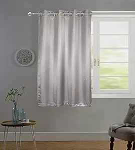 Lushomes Polyester Grey Satin Striped Blackout Window Curtain with 8 Metal Eyelets Size: (54 x 60 Inches, Single Pc)