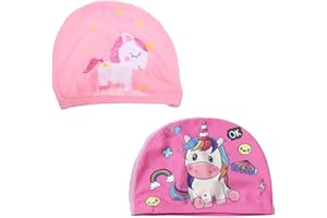 LAKJUOZ 2 Piezas Gorros De Natación Para Niños Gorro Piscina Bebe Gorros De Piscina Divertida Gorros De Baño Con Diseño De Dibujo Unicornio Gorros De Nadar De Niños Para Pelo Largo Y Corto