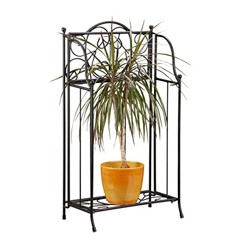 Relaxdays Blumenregal Metall 2-stöckig für Topfpflanzen, Balkon-Deko draußen, stehend HxBxT: 64,5 x 33,5 x 18cm, schwarz - 2