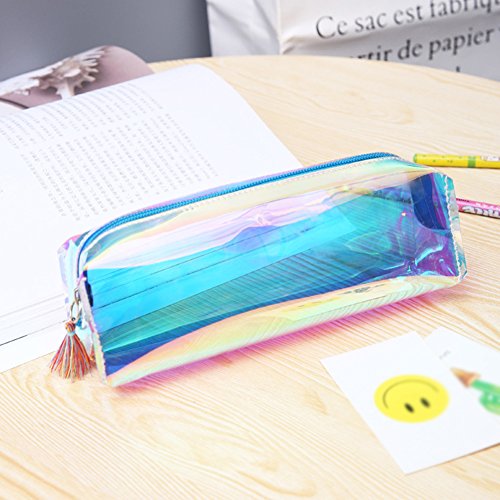 Lumanuby - 1  estuche para l  pices de tela  moderno y creativo  gran capacidad para l  pices o maquillaje  color azul transparente