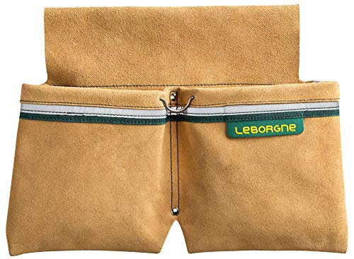 Leborgne Pochette à clous, 2 poches + porte-tenaille, Bande réfléchissante, Protection anti-transpercement, Taille universelle, Cuir