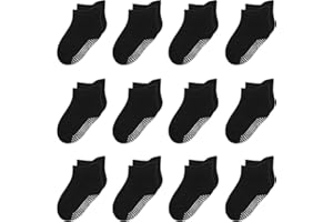 6 Pack Non Slip Kids Toddler Baby Socks with Grips 1-7 Years Boys Girls Cotton Ankle Socks Multi Colors