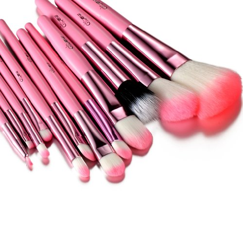 Glow 12 Makeup Brushes Set in Pink Crocodile Leather Design Case