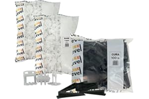 Niveladores De Azulejos - 600 pcs - Fixlevel - Cuñas Niveladoras Suelo 1mm - Sistema De Nivelación De Azulejos - Clips de Nivelación 1mm - Pack 500 Clips Y 100 Cuñas (1 mm)