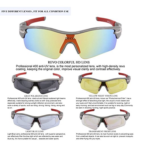 Duco polarisierte – Sport-Sonnenbrille mit 5 auswechselbaren Gläsern UV400 Schutz – Sportbrille fürs Radfahren -Laufbrille Joggbrille 0026 - 2