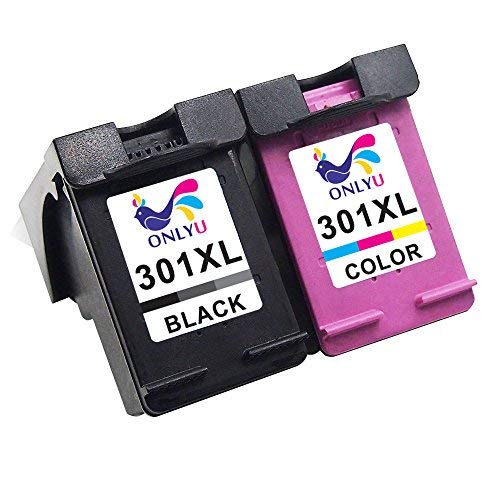 ONLYU 2-Pack Compatible HP 301XL 301 XL Cartucho de tinta para HP Officejet 2620 4630 2622 2624 4632 4634 4636 ENVY 4507 4503 4505 4507 4508 4509 4506 5532 4502 4504 4501 5534 5539 5536 4500 5530 Deskjet 1000 1010 3000 1050 1050A 1055 1510 1512 1514 2000 2050 2050a 2510 2514 2512 2544 2549 2547 2543 2548 2540 2054A 3050 3000 3050A 3055 3055A 3054A 3052A 3060 2540 2542 3057 3059 3059a 1512 1514  1Negro 1Tri-Color 