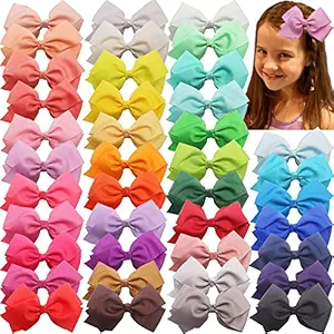 40 Colors Baby Girls Hair Bows Clips 4.5Inch Grosgrain Ribbon Pinwheel Bows Alligator Hair Clips Hair Accessories for Girls Toddlers Kids Teens