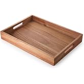 Deconox B&uuml;y&uuml;k Boy Akasya Ahşap Sunum Tepsisi (40x30 cm) - Doğal Ahşap &Ccedil;ay, Kahve ve Kahvaltı Tepsisi, Kulplu Tasarım