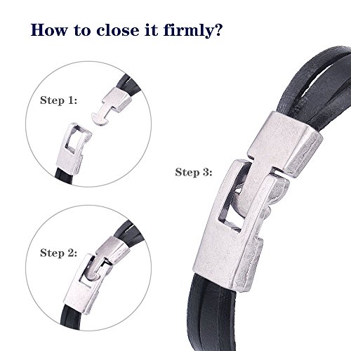 Pridot Freundschaft Bänder Accessoires Schwarz Unisex Leder Armband Infinity Factor Armreif Tribal Manschette mit Retro Legierung Haken - 5