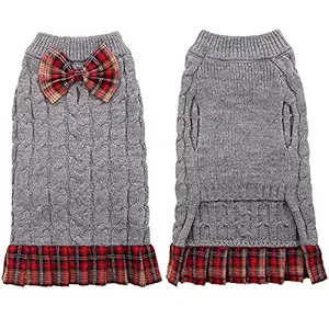 Kuoser Dog Sweater, Dog British Style Sweater Dress Warm Dog Sweaters Knitwear Vest Turtleneck Pullover Dog Coat for Small Medium Dogs Puppies Bulldog for Fall Winter with Leash Hole L