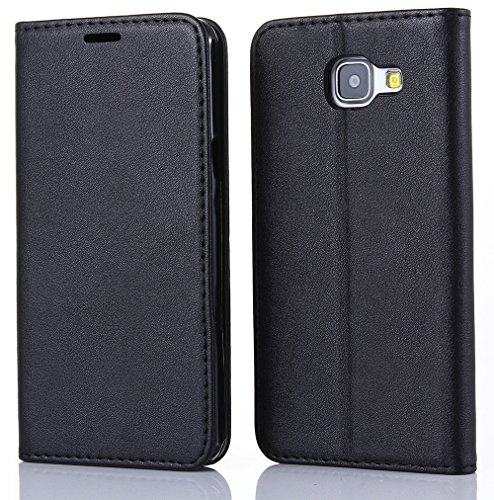 Nnopbeclik Hülle Leder Für Samsung Galaxy A3 2017 Flip Etui Echt, PU Leather [Schaffell Muster] Case Handytasche Fashionable Beiläufig Style Schale Brieftasche Muster Wallet handyhülle im Bookstyle mit Standfunktion Karteneinschub und Magnetverschluß [Selbstabsorption] Bumper Pour Samsung Galaxy A3 2017 [Schwarz] - 2