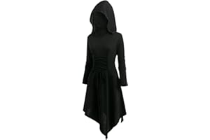 YRTBGD Gothic Dress Women's Vintage Black Medieval Dress with Trumpet Sleeves Tied Waist Dress Halloween Carnival Costume for Women