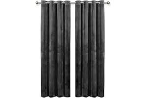 Oxford Homeware Grey Blackout Curtains for Bedroom – 46 x 54 Inch Drop Crushed Velvet Curtains Ring Top - Thermal Insulated Curtains for Living Room with 2 Tie Backs (116cm x 137cm)