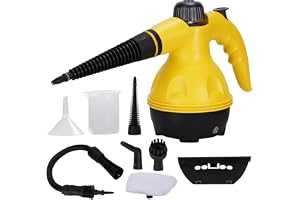 Handheld Steam Cleaner with 9-Piece Accessory Kit, Yellow | Chemical-Free Cleaning, Multi-Surface Use, Flexible Hose Included, Portable Design, Quick Heat-Up