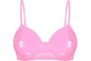 Yeahdor Women's Wet Look PVC Faux Leather Wire-Free No Padded Bra Bralette Tops Rave Dance Clubwear