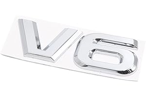 sourcing map Argenté Métal V6 Badge Autocollant adhésif Motif Emblème Autocollants pour véhicule Voiture