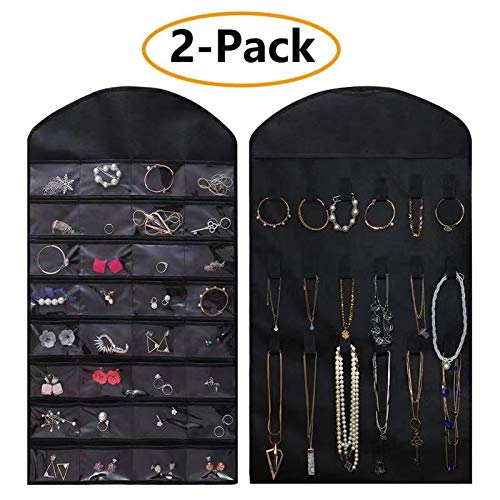 Preisvergleich Produktbild Eklead Schmuck hängender Organizer, doppelseitige Schmuckaufhänger Ring Halter Ohrringe Halskette Armband Kleiderschrank Aufbewahrungsbox Organizer Zubehör Halter (2 Pack)