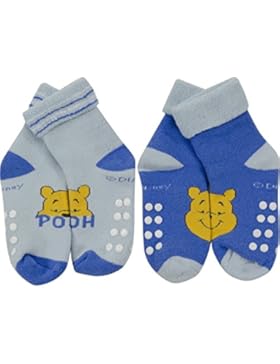 Winnie The Pooh - Baby Frottee-Socken mit Anti-Rutsch Noppen, 2er Pack, blau