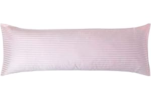 Homescapes - Federa senza bordi in raso a righe, 100% cotone egiziano, standard e king size, in percalle da 330 fili, antiacaro, Cotone, Pink, Body (19 x 54" / 48 x 136 cm)