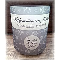 4er Set Tischlicht Tischlichter Kommunion Konfirmation Jugendweihe Taufe Fisch Fische Tischdeko personalisierbar grau