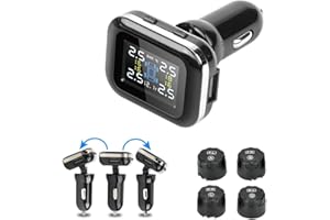 VTOPEK TPMS Sistemi di Monitoraggio della Pressione dei Pneumatici Allarme Automatico Visualizzazione in Tempo Reale Temperatura Pressione con Presa Accendisigari con 4 Sensore Pressione Pneumatici