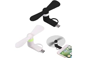 TUKNN Ventole per Cellulare, Mini Ventola USB Portatile 2 In 1, Ventilatore Portatile 2 In 1, Mini Ventilatore per Telefoni Android/USB di Tipo C, 2 Pezzi (Nero, Bianco)