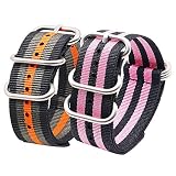 FERZA Home Uhrenarmband aus Nylon Premium Edelstahlschnalle Optionale Farben 2er Pack (Color : Black Green Orange+Black Pink, Size : 18mm)