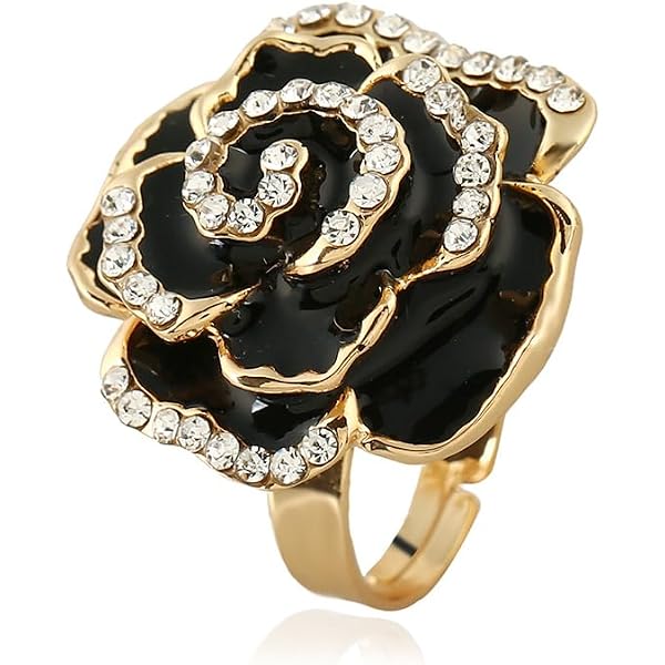 Bague Femme Acier Inoxydable 316L - Design Fleur Gothique, Argenté, Taille Réglable, Marque BlackAmazement