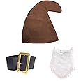 jokeshop Seven Dwarf/Dwarves Smurf Set (Brown Hat, Beard and Belt) Garden Gnome Fancy Dress Costume