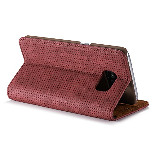 Samsung Galaxy S7 Hülle, Samsung Galaxy S7 Schutzhülle Leder Hülle, Alfort 2 in 1 Retro Ledertasche Gasdurchlässig Design Dual Use Falten Premium PU Leder Tasche Case Cover Flip Mappen Kasten Abdeckung für Samsung Galaxy S7 ( Nein Edge ) 5.1″ Smartphone Funktion Standfunktion Unterstützte Telefone mit einem Magnetverschluss ( Rote ) + Alfort Schwarz Stylus Pen - 9